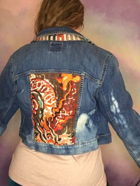 Denim Jacket with Dragon Print Patch