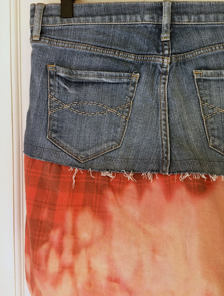 Upcycled Grunge Denim and Flannel Skirt