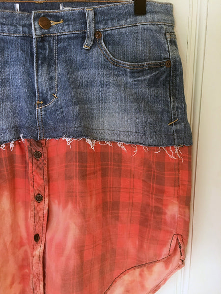 Upcycled Grunge Denim and Flannel Skirt