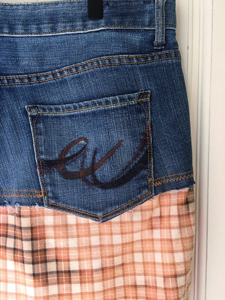 Upcycled Jeans and Flannel Skirt with Raw Eges